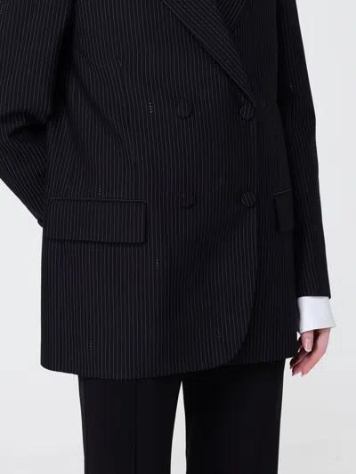 Fendi Women Blue Double-breasted Jacket With Peak Revers And Pinstripe Motif In Wool Blend Woman In Blue