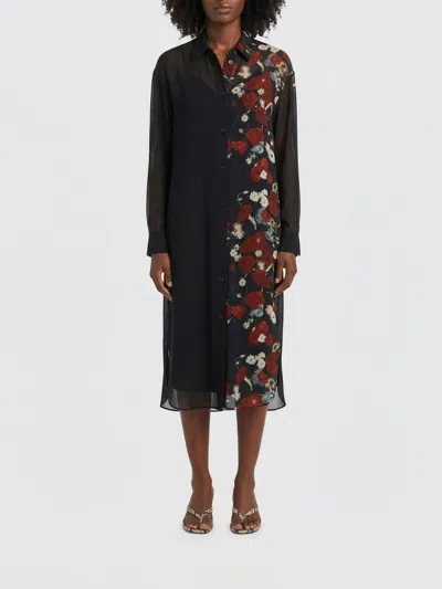 Khaite Gloria Long Sleeve Silk Chiffon Shirtdress In Black