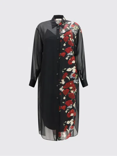 Khaite Gloria Long Sleeve Silk Chiffon Shirtdress In Black
