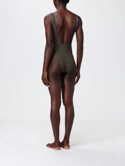 Brunello Cucinelli One Piece Swimsuit Scoop Neckline High Cut In Green