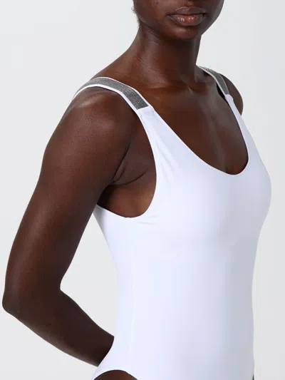 Brunello Cucinelli White Techno Jersey Precious Details One-piece Swimsuit In White