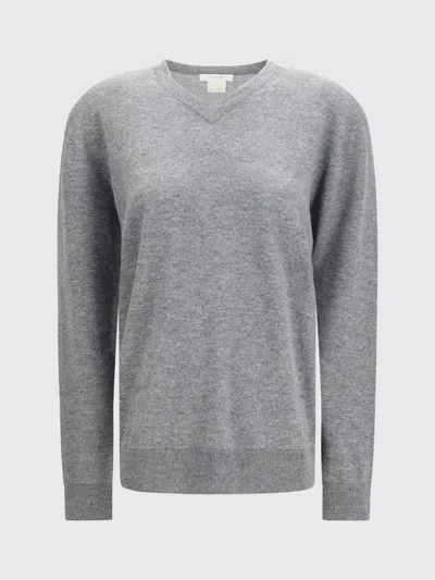 The Row Nian Long Sleeve Top Ribbed V Neckline In Gray