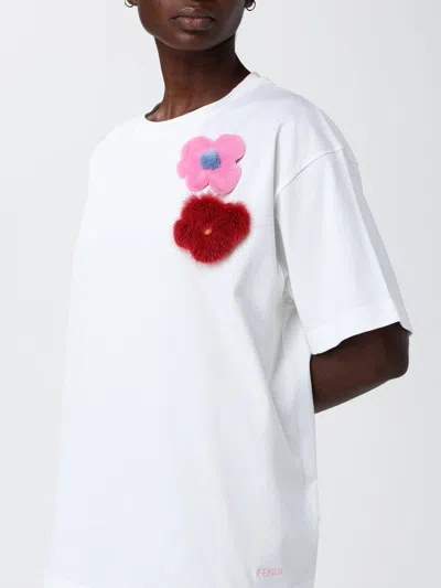 Fendi White Crew Neck Patchwork T-shirt In White