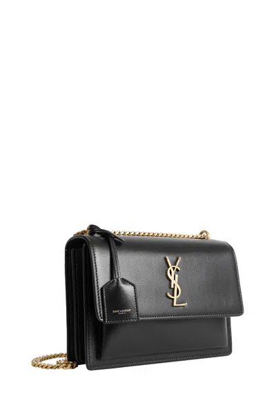 Saint Laurent Sunset Medium Leather Shoulder Bag In Black