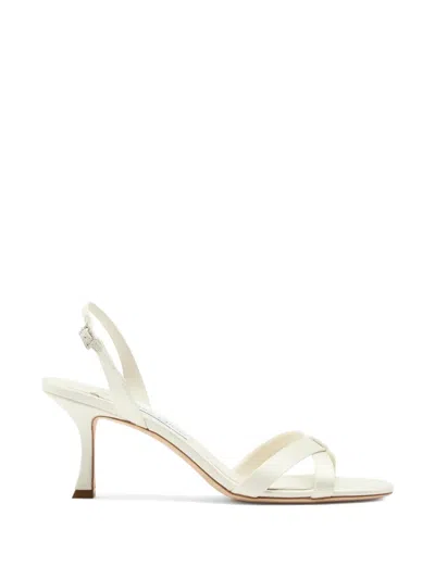Jimmy Choo Womens Latte Elsy 70 Leather Heeled Sandals Eur 41 / 8 Uk In White