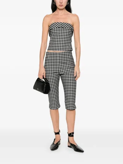 Posse Chiara Cropped Checked Cotton-blend Capri Pants In Black