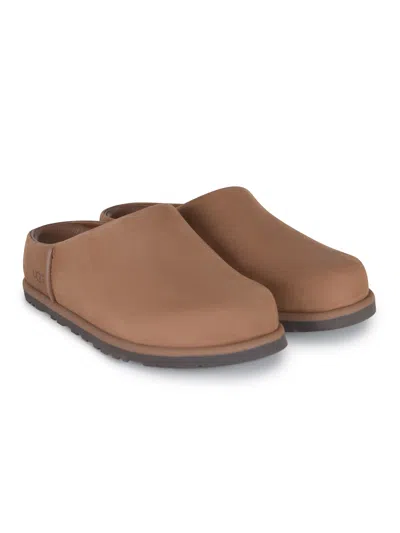 Ugg Suede Slip-on Clogs With Rounded Toe In Brown