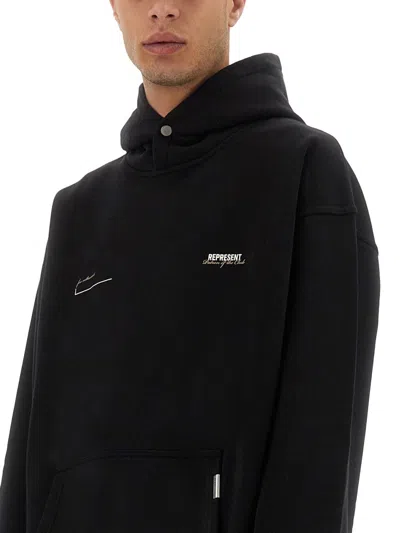 Represent Patron Of The Club Logo Hooded Cotton Sweatshirt In Black