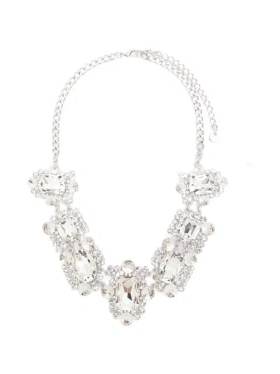 Self-portrait Silver Crystal Cluster Necklace In Metallic