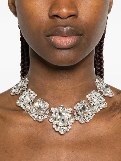 Self-portrait Silver Crystal Cluster Necklace In Metallic
