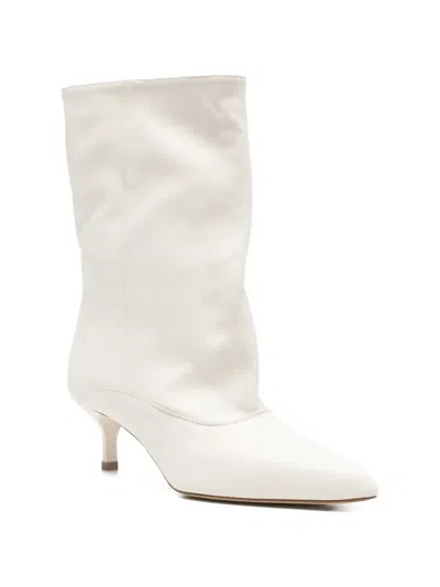 Gisel Moire Pointed-toe Boots In White