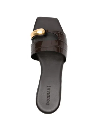 Donnari Croc-effect Flat Sandals In Multi