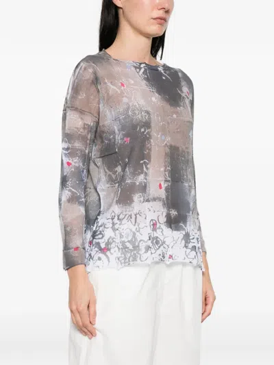 Cividini Ernesta Patterned Notched Sweater In Gray
