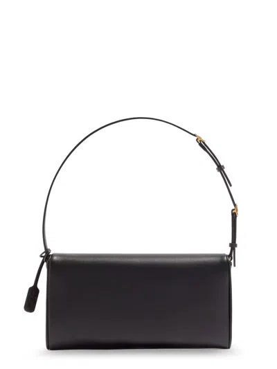 Valentino Devain Leather Shoulder Bag With Metal Vlogo Signature In Black