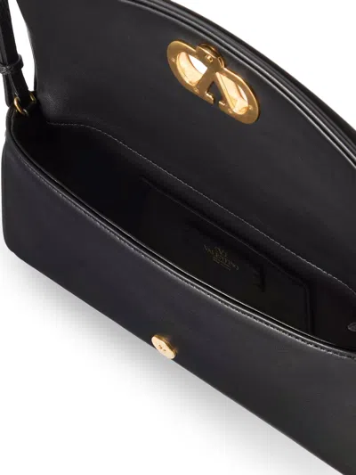 Valentino Devain Leather Shoulder Bag With Metal Vlogo Signature In Black