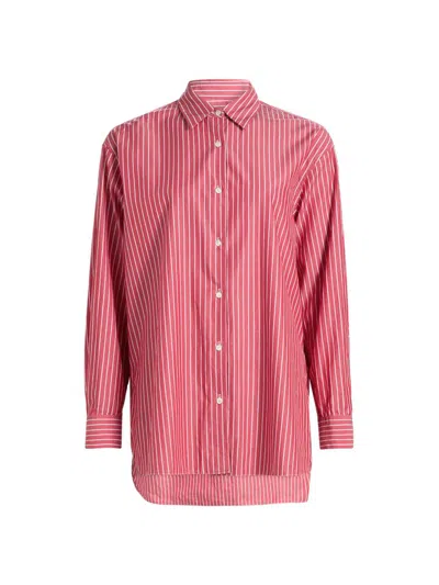 Nili Lotan Women's Yorke Striped Cotton Shirt Red And White Stripe, S