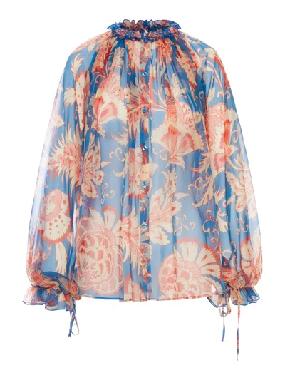 Etro Ruffled Button-front Silk Blouse In Multi