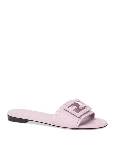 Fendi Baguette Ff Leather Buckle Flat Slide Sandals In Pink