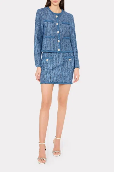 Milly Shayne Pinstripe Knit Cardigan Jacket In Blue Muti