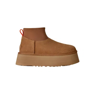 Ugg ® Women's Classic Mini Dipper Suede/neoprene/recycled Materials/polyester Classic Boots In Chestnut In Brown