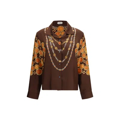 Versace Shirt Printed Shirt Look 62 Brown With Printed Silk Motif For Women
