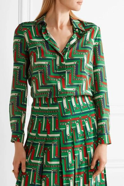 Shop Gucci Printed Silk Crepe De Chine Shirt In Green