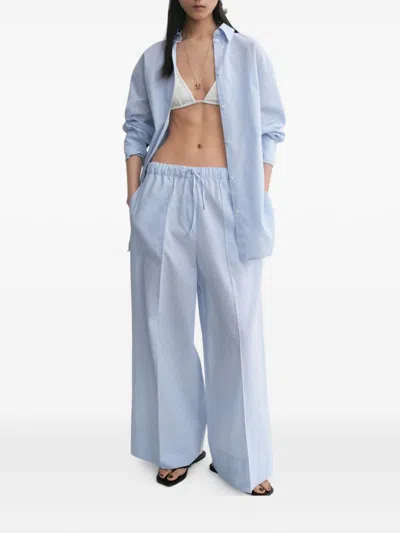 Totême Womens Sky Logo-embroidered Wide-leg Cotton And Linen Trousers In Blue