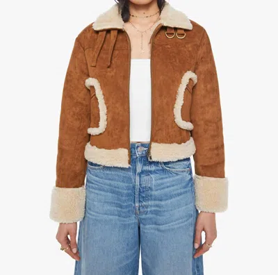 Mother The On Thin Ice Faux Suede Faux Shearling Trim Jacket In Brown
