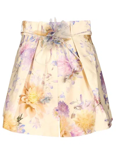 Zimmermann Womens Cream Dahlia Luna Floral-print Silk-blend Shorts Xs In Neutral