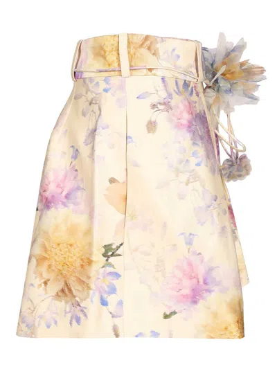 Zimmermann Womens Cream Dahlia Luna Floral-print Silk-blend Shorts Xs In Neutral