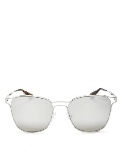 Prada Metal Double Bridge Mirrored Sunglasses In Silver/silver Mirror