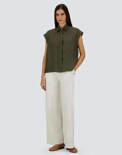 Herno Sleeveless Linen Shirt With Collar And Button Fastening In Green