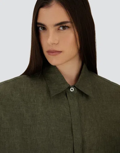 Herno Sleeveless Linen Shirt With Collar And Button Fastening In Green