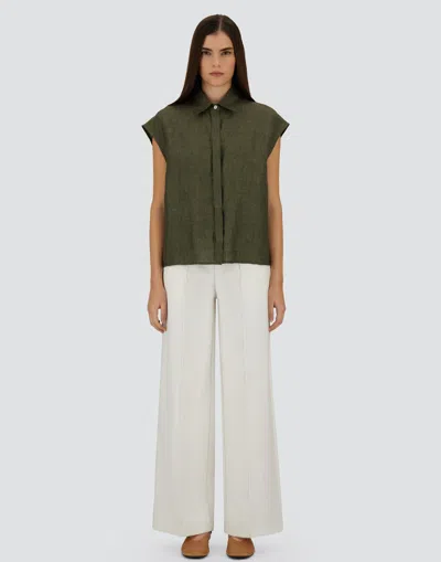 Herno Sleeveless Linen Shirt With Collar And Button Fastening In Green