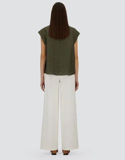 Herno Sleeveless Linen Shirt With Collar And Button Fastening In Green