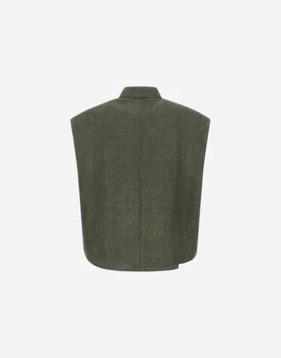 Herno Sleeveless Linen Shirt With Collar And Button Fastening In Green