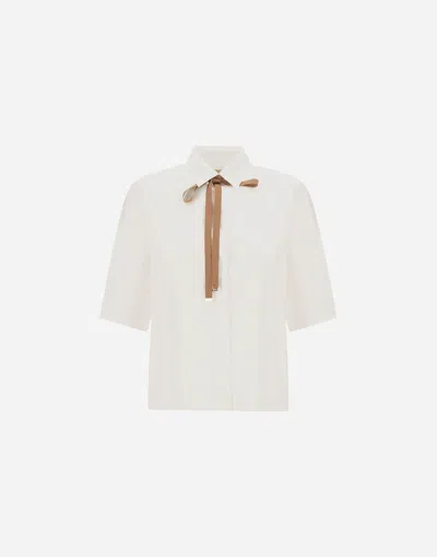 Herno Short Sleeve Shirt Collar Ribbon Detail In White