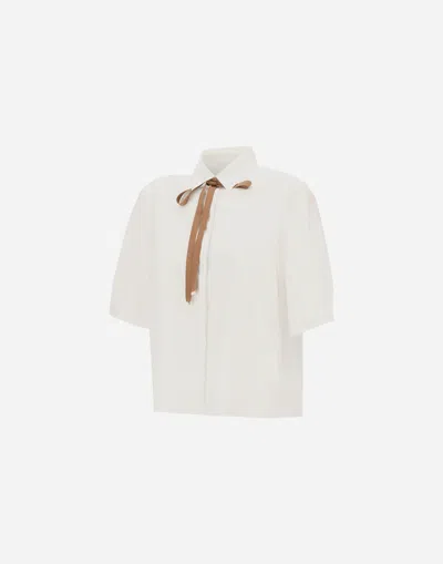 Herno Short Sleeve Shirt Collar Ribbon Detail In White