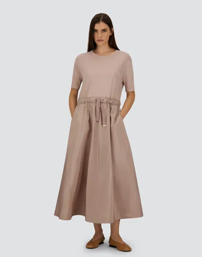 Herno Midi Dress Short Sleeves Round Neckline Drawstring In Pink
