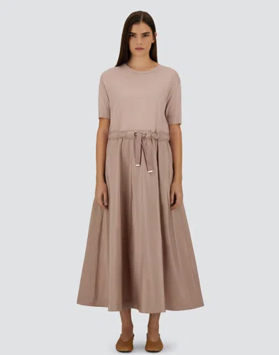 Herno Midi Dress Short Sleeves Round Neckline Drawstring In Pink