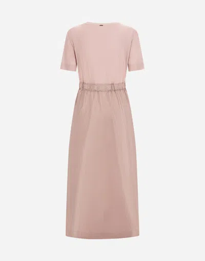 Herno Midi Dress Short Sleeves Round Neckline Drawstring In Pink