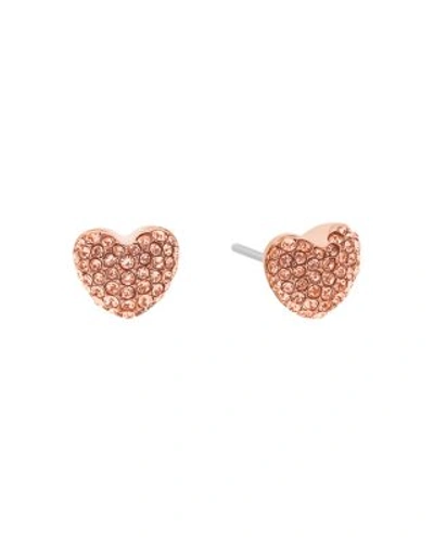 Shop Michael Kors Pave Heart Stud Earrings In Rose