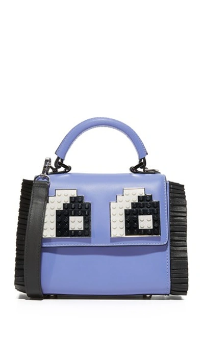 Les Petits Joueurs Micro Alex Eyes Fringed Top Handle Bag In Sky Blue