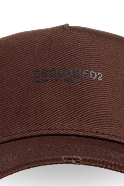Dsquared2 Logo-printed Distressed Baseball Cap In Brown