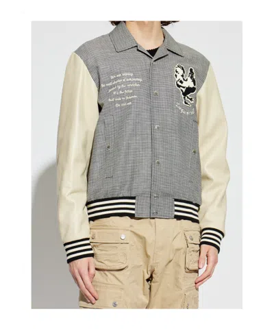 Dsquared2 Houndstooth Patch Varsity Jacket In White