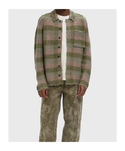 Allsaints Mens Sunbaked Pink Adler Checked Wool And Alpaca-blend Cardigan In Multi