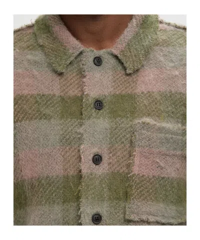 Allsaints Mens Sunbaked Pink Adler Checked Wool And Alpaca-blend Cardigan In Multi