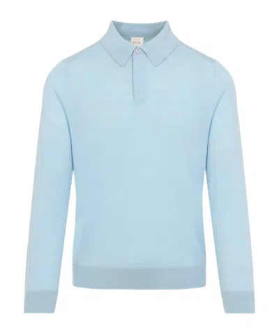Paul Smith Sky Blue Merino Wool Kntted Long-sleeve Polo Shirt
