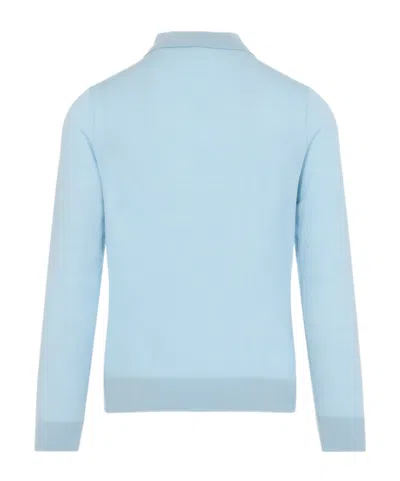 Paul Smith Sky Blue Merino Wool Kntted Long-sleeve Polo Shirt