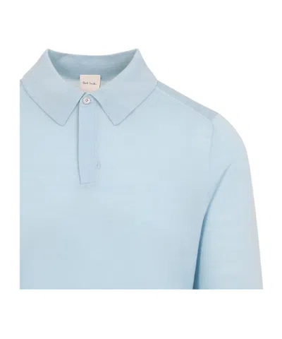 Paul Smith Sky Blue Merino Wool Kntted Long-sleeve Polo Shirt